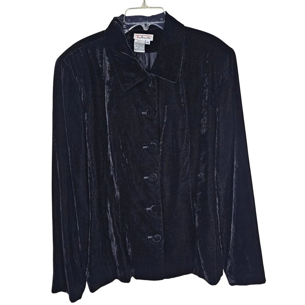 Vintage Talbots Velvet Button-Up Blazer Jacket 16 Black Evening Whimsigoth